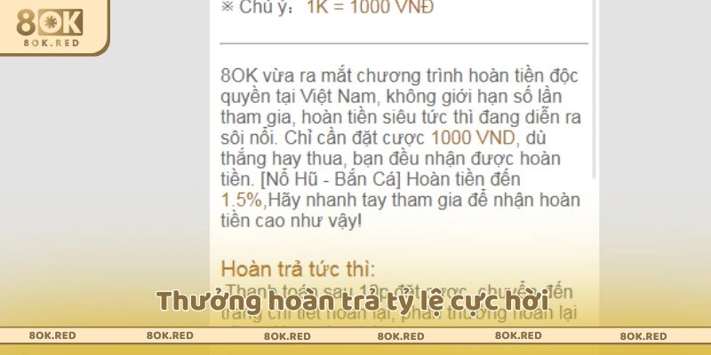 Thưởng hoàn trả tỷ lệ cực hời